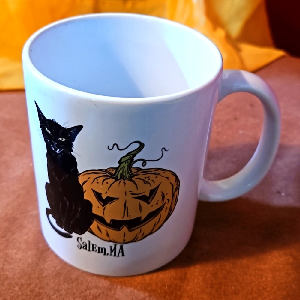 Vintage Halloween Mug Black Cat Orange Pumpkin Coffee Cup Boo Jack-o’-lantern